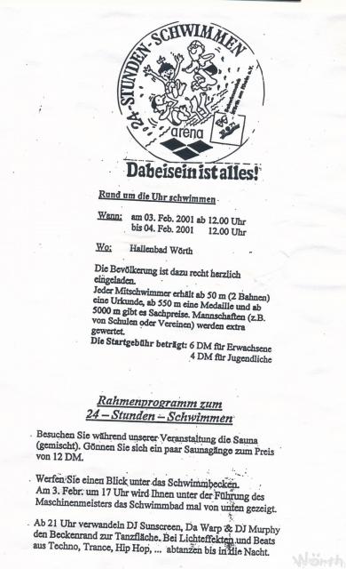 Einladung zum 24-Stunden-Schwimmen 1995